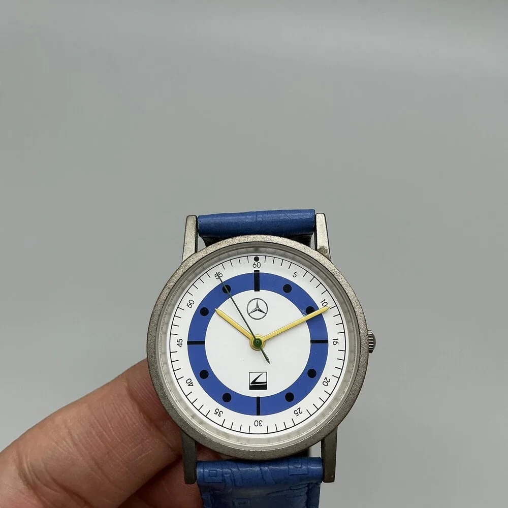 Mercedes-Benz CLK Cabrio Mens Watch 32mm White Blue Dial Blue Leather New Batt